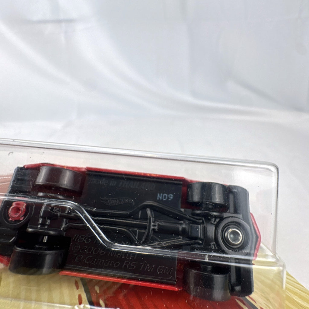 Hot Wheels 1:64 scale 1970 Chevrolet Camaro RS in red with Stars & Stripes graphics factory sealed on card