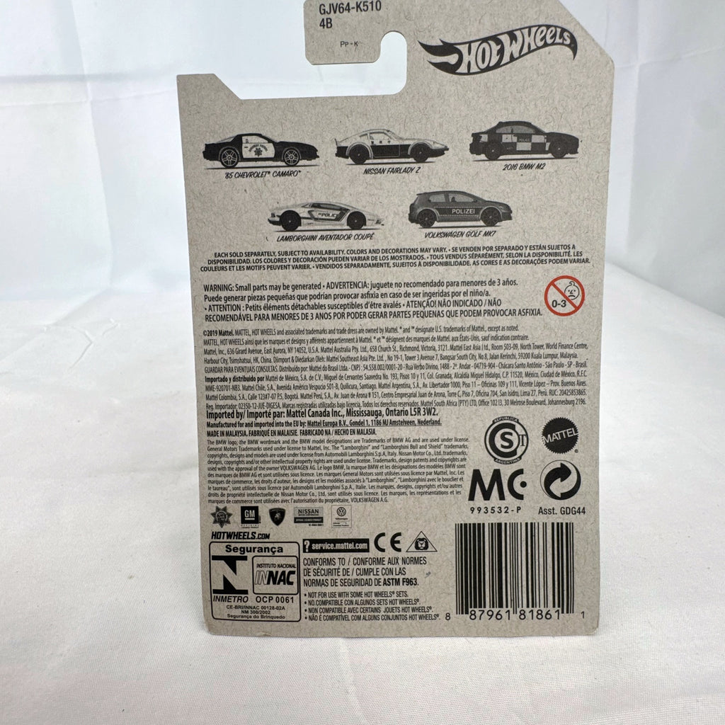 Hot Wheels 1:64 scale 2016 BMW M2 diecast police car in blue UK Battenburg livery factory sealed on blister card