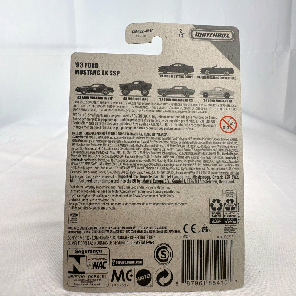 Matchbox 1993 Ford Mustang LX SSP Texas State Trooper 1:64 scale diecast car sealed on original blister card.