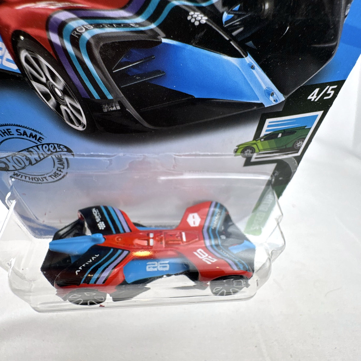 Hot Wheels 1:64 scale Roborace Robocar diecast car in red Speed Blur livery factory sealed on card