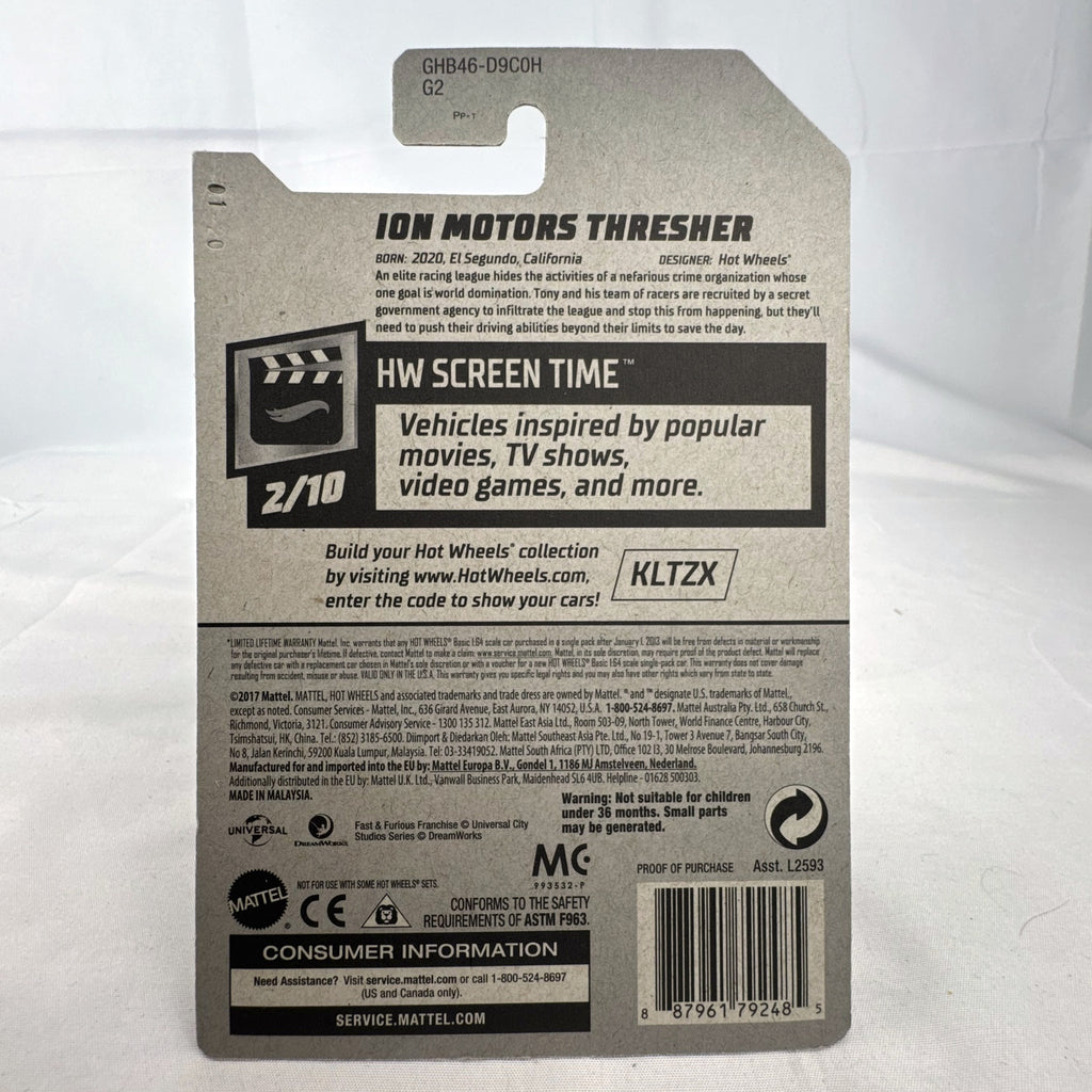 Hot Wheels 1:64 scale Ion Motors Thresher in metallic purple from Fast & Furious Spy Racers on original cardback