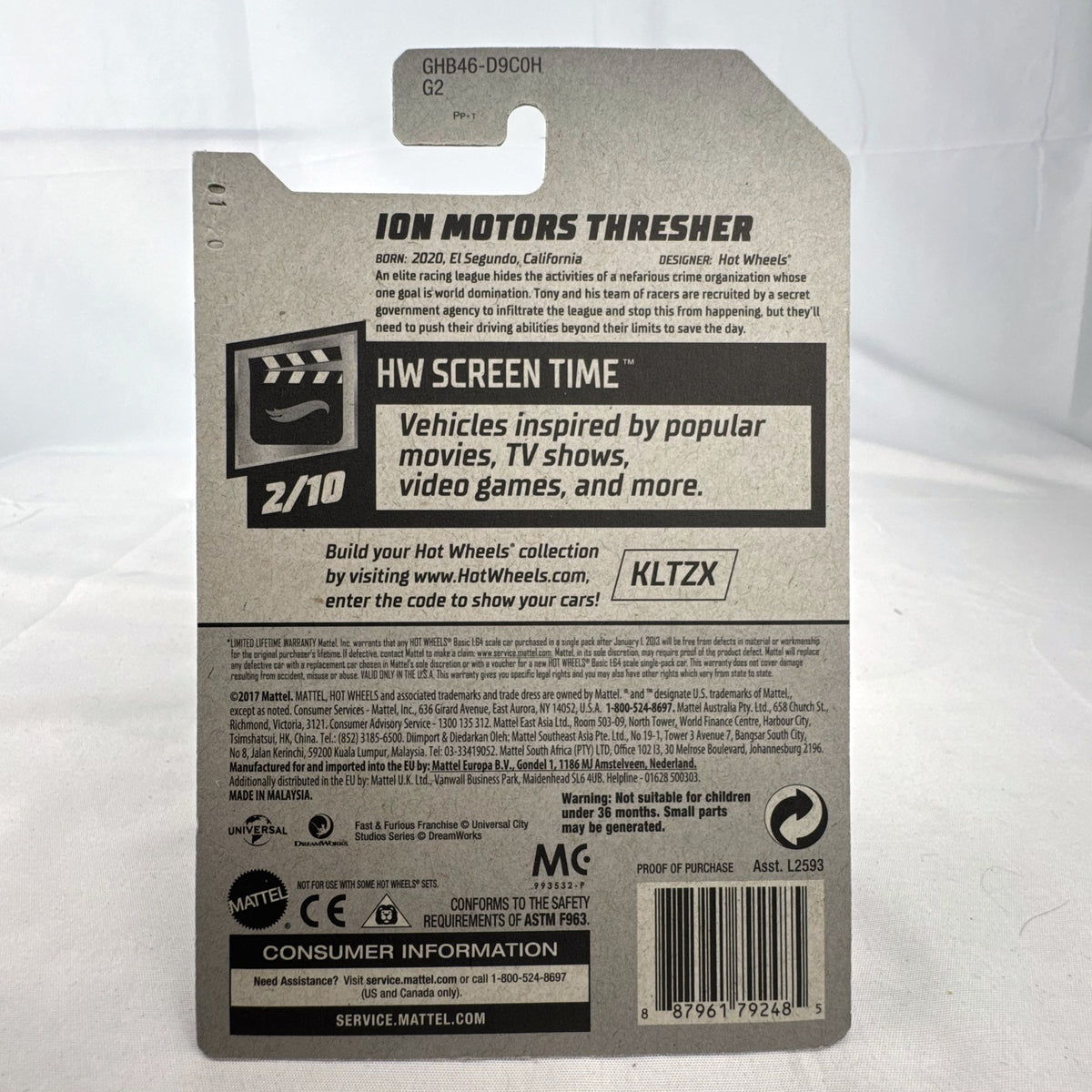 Hot Wheels 1:64 scale Ion Motors Thresher in metallic purple from Fast & Furious Spy Racers on original cardback