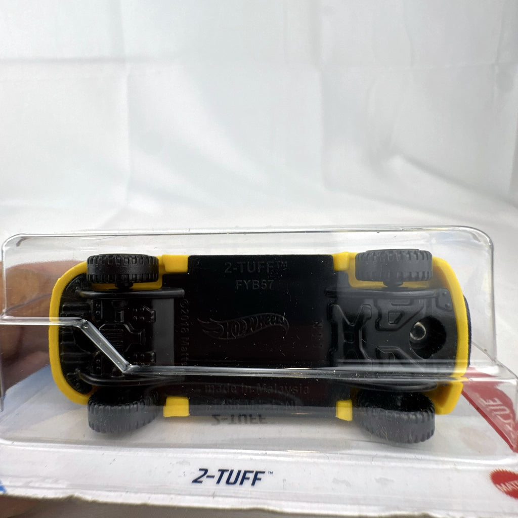 Hot Wheels 2-Tuff 1:64 scale diecast pickup truck in metallic blue HW Rescue card packaging