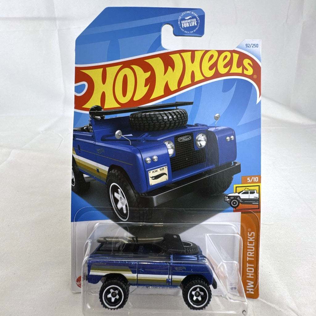 Hot Wheels 1:64 scale blue Land Rover Series II diecast truck factory sealed on original blister card