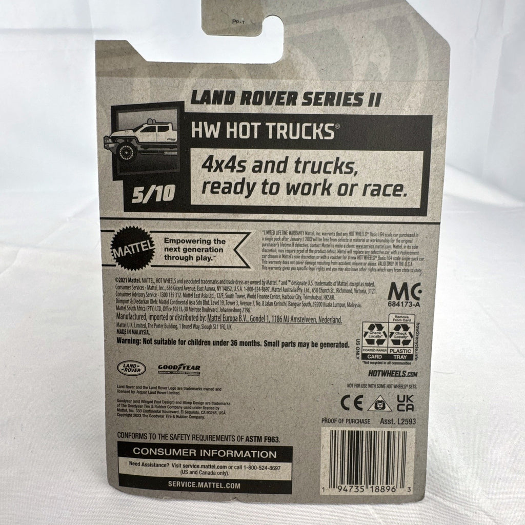 Hot Wheels 1:64 scale blue Land Rover Series II diecast truck factory sealed on original blister card