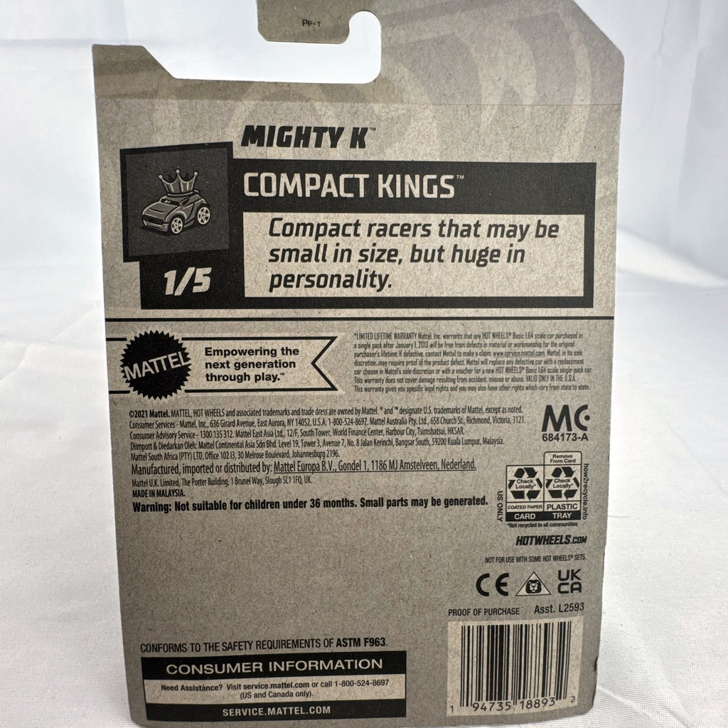 Hot Wheels Mighty K 1:64 diecast Kei pickup truck in metallic gold sealed on original Compact Kings card