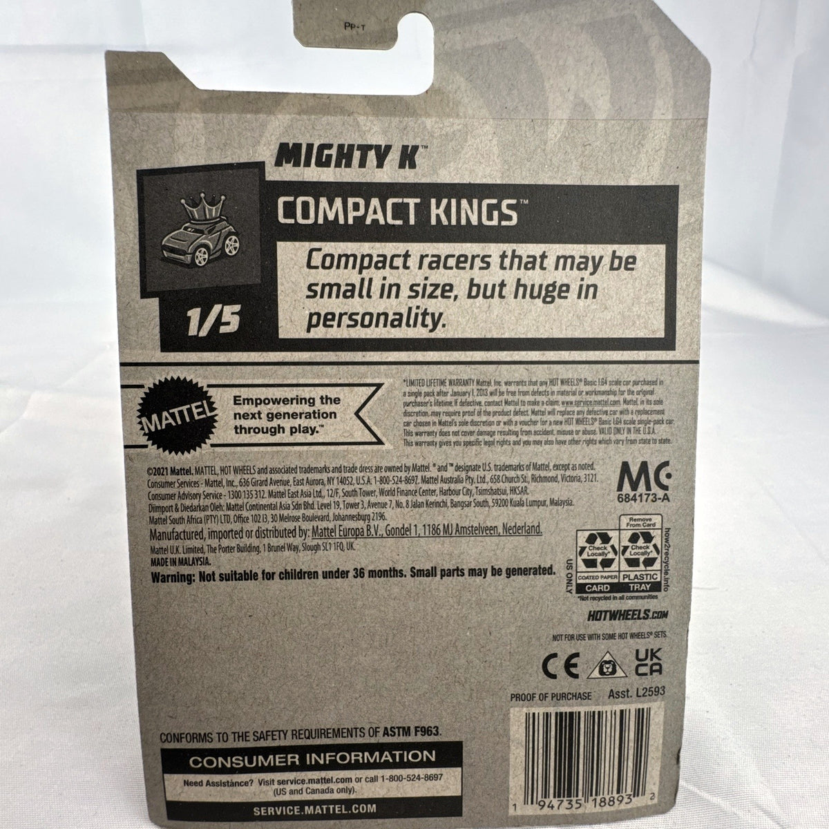 Hot Wheels Mighty K 1:64 diecast Kei pickup truck in metallic gold sealed on original Compact Kings card