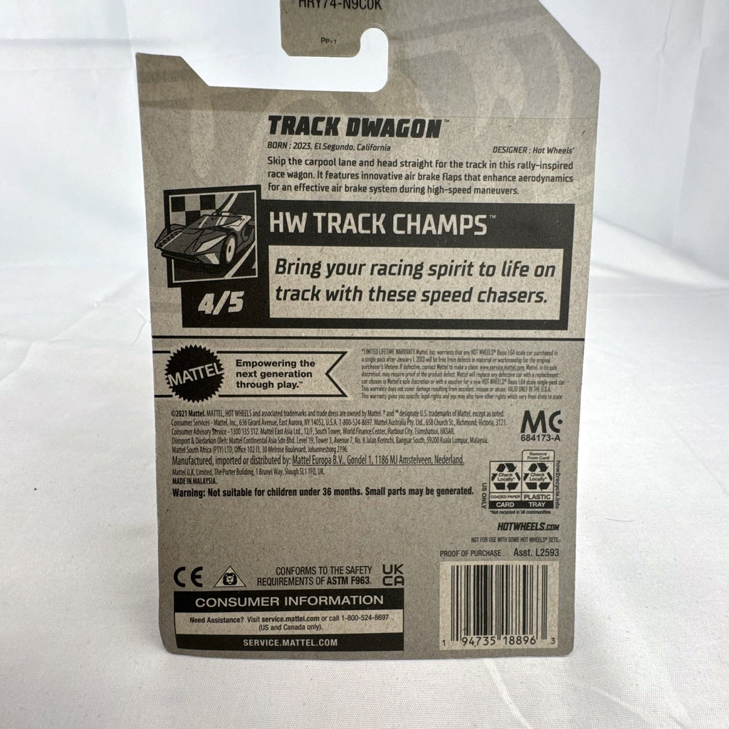 Hot Wheels Track Dwagon 1:64 scale diecast car in dark grey with pink graphics, factory sealed on card.