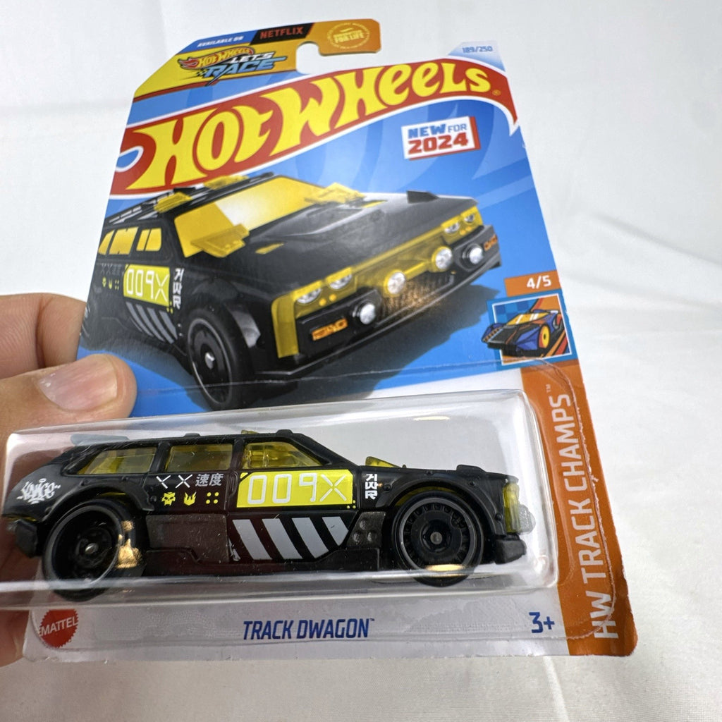 Hot Wheels 1:64 scale Track Dwagon diecast car in matte black, factory sealed on HW Track Champs cardback