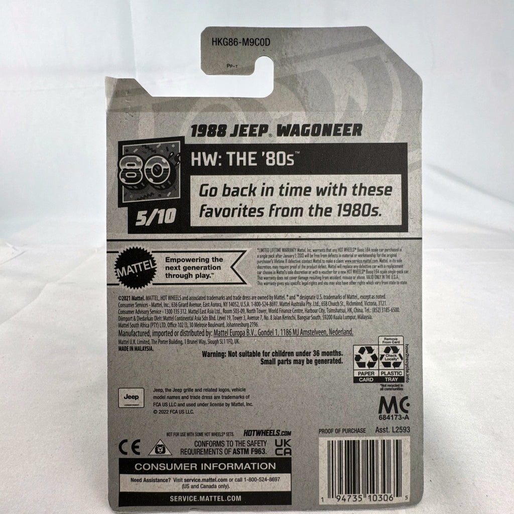 Unopened Hot Wheels 1988 Jeep Wagoneer 1:64 scale dark gray diecast SUV in original HW The 80s series blister card.