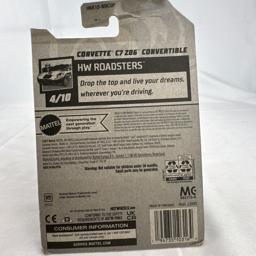 Hot Wheels 1:64 scale Chevrolet Corvette C7 Z06 Convertible diecast car in metallic copper brown sealed on card