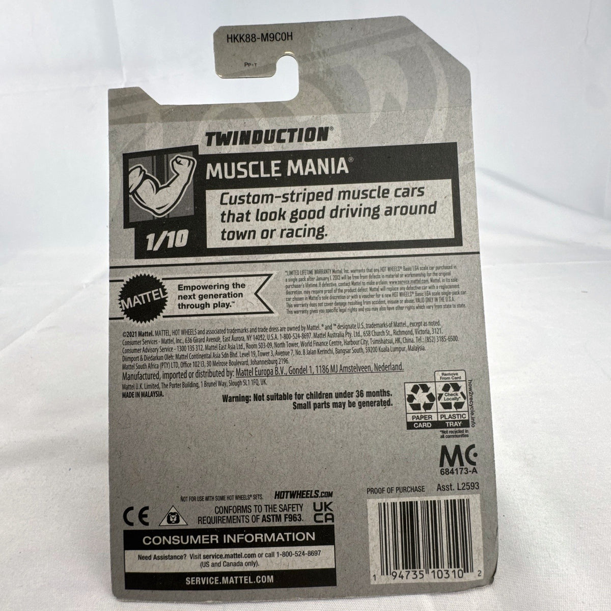 Hot Wheels Twinduction 1:64 scale diecast muscle car in gray on original sealed card packaging.