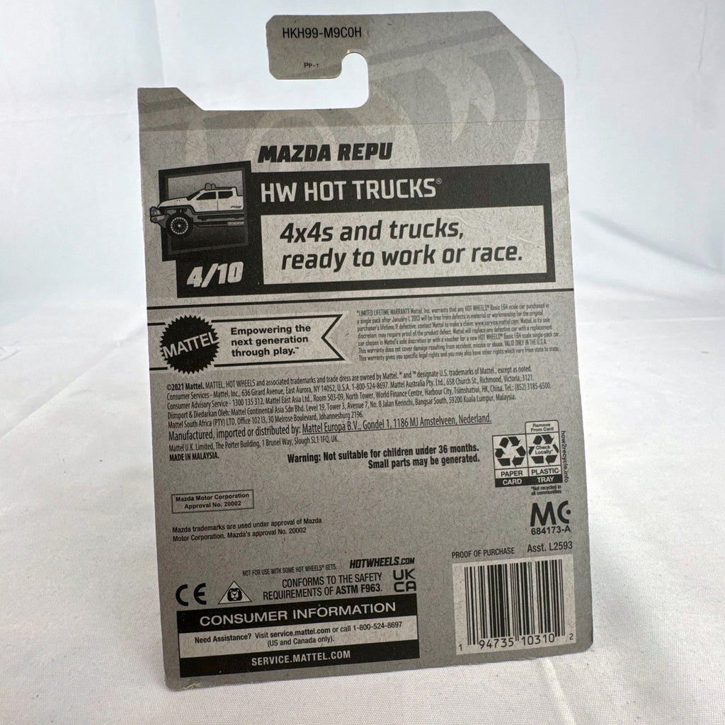 Hot Wheels 1:64 scale Mazda REPU pickup truck in teal, factory sealed on card