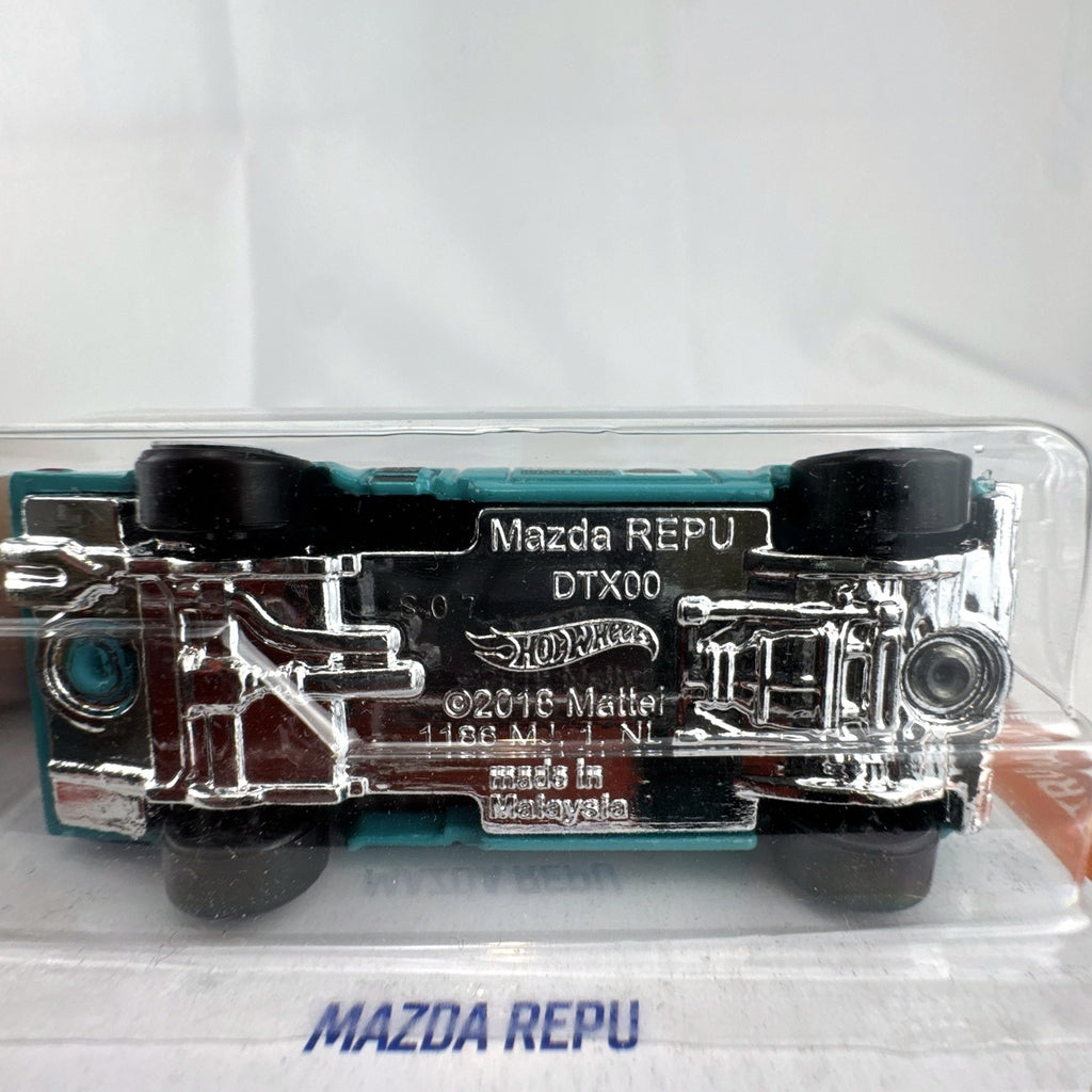 Hot Wheels 1:64 scale Mazda REPU pickup truck in teal, factory sealed on card