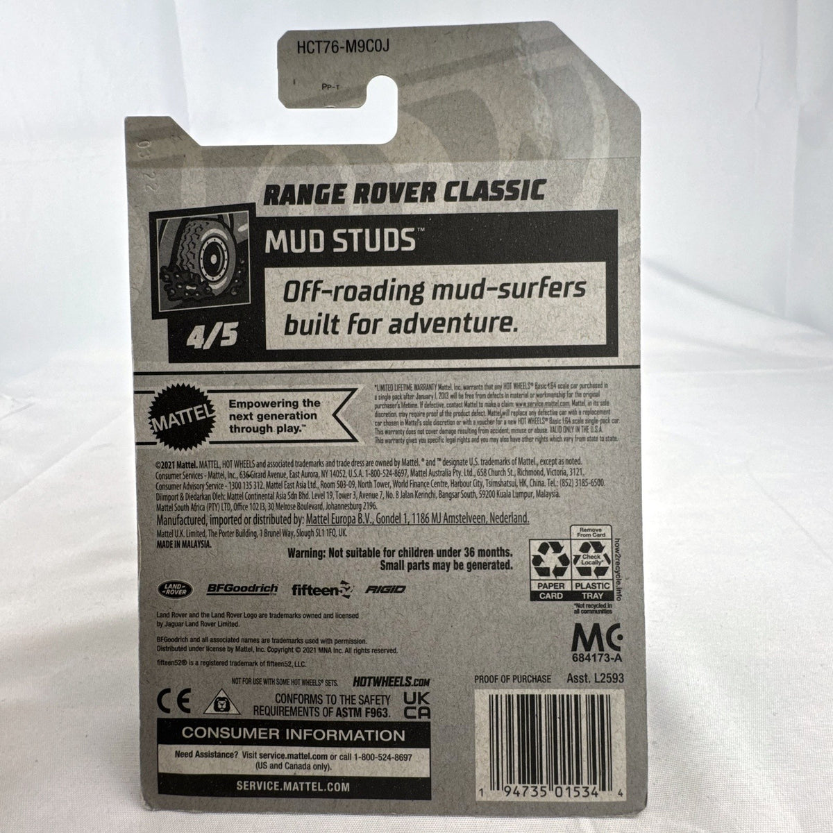 Hot Wheels 1:64 scale Land Rover Range Rover Classic Mud Studs diecast vehicle in teal sealed on original blister card
