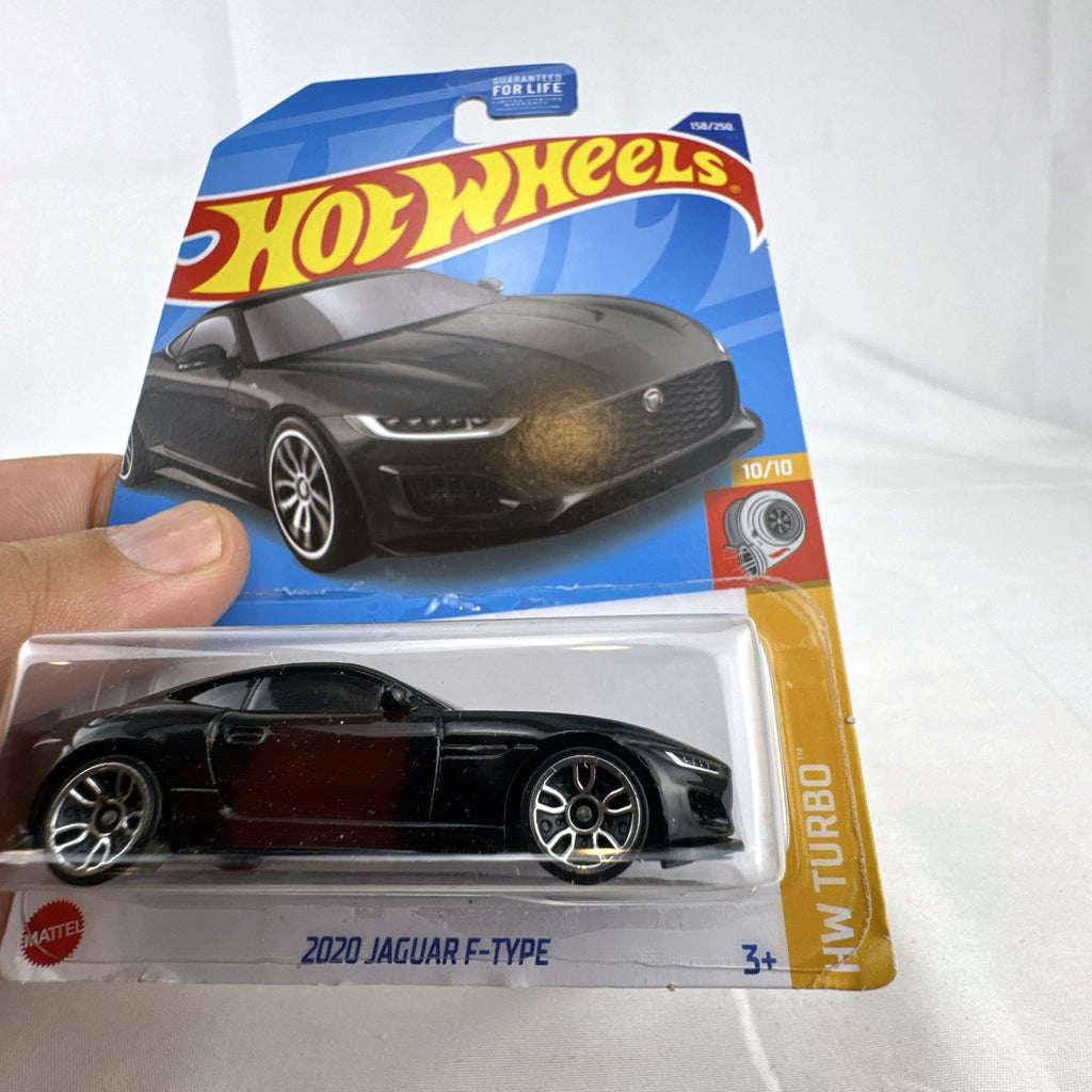 Hot Wheels 2020 Jaguar F-Type 1:64 scale diecast car in gloss black, factory sealed on original HW Turbo packaging card.