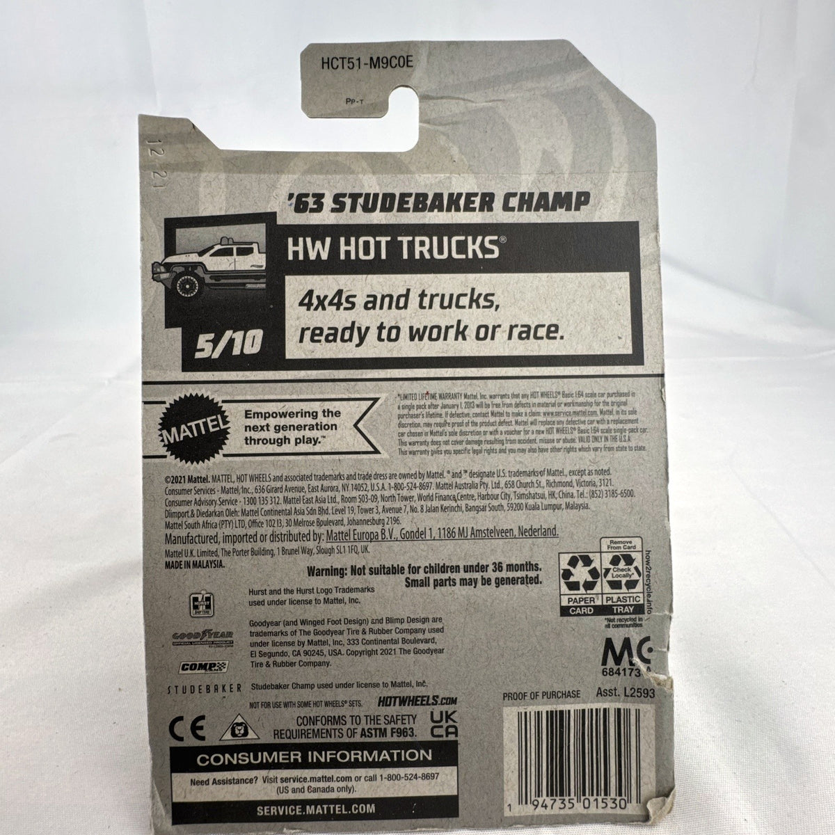 Hot Wheels 1963 Studebaker Champ pickup truck 1:64 scale diecast in original unopened blister pack