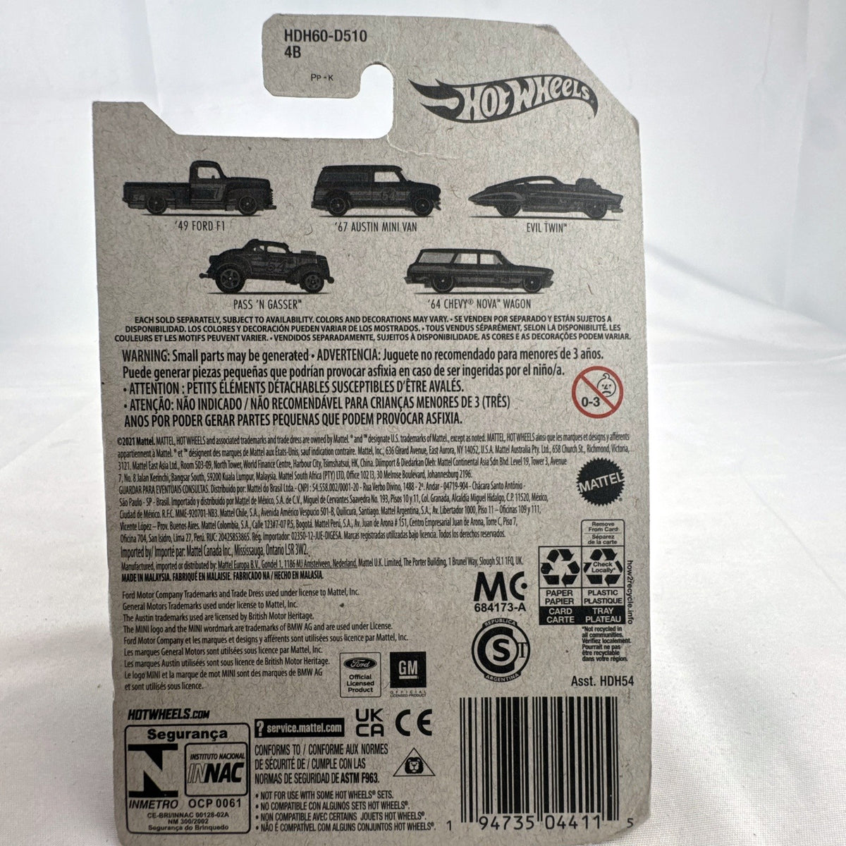 Hot Wheels 54th Anniversary 1:64 scale 1964 Chevy Nova Wagon diecast car in dark blue and pink original sealed packaging