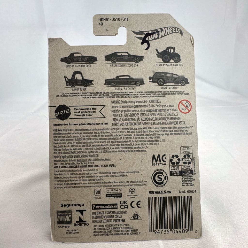 Hot Wheels 1:64 scale Datsun Fairlady 2000 54th Anniversary diecast car sealed on blister card.