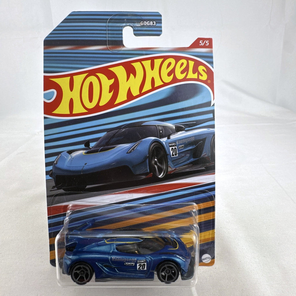 Hot Wheels 1:64 scale 2020 Koenigsegg Jesko diecast supercar in metallic blue Castrol livery, unopened on original card