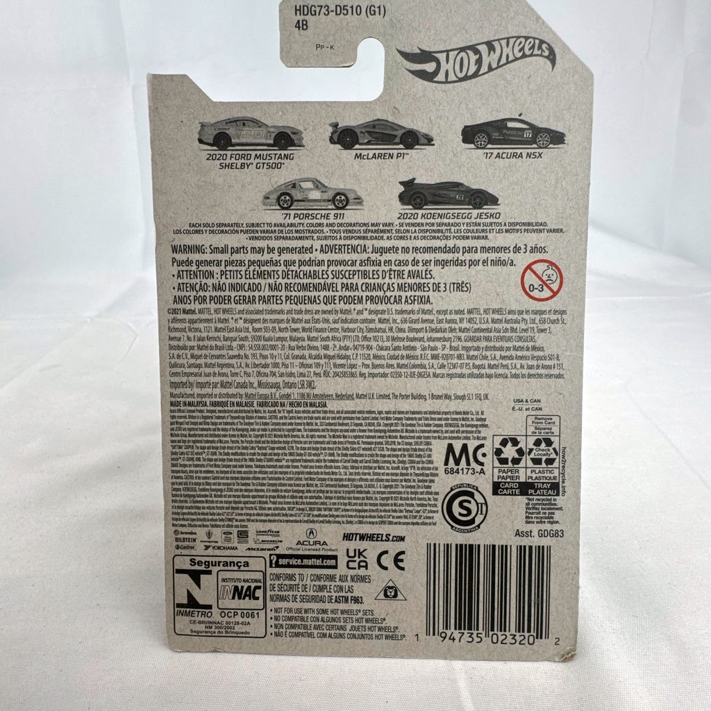 Hot Wheels 1:64 scale 2020 Koenigsegg Jesko diecast supercar in metallic blue Castrol livery, unopened on original card