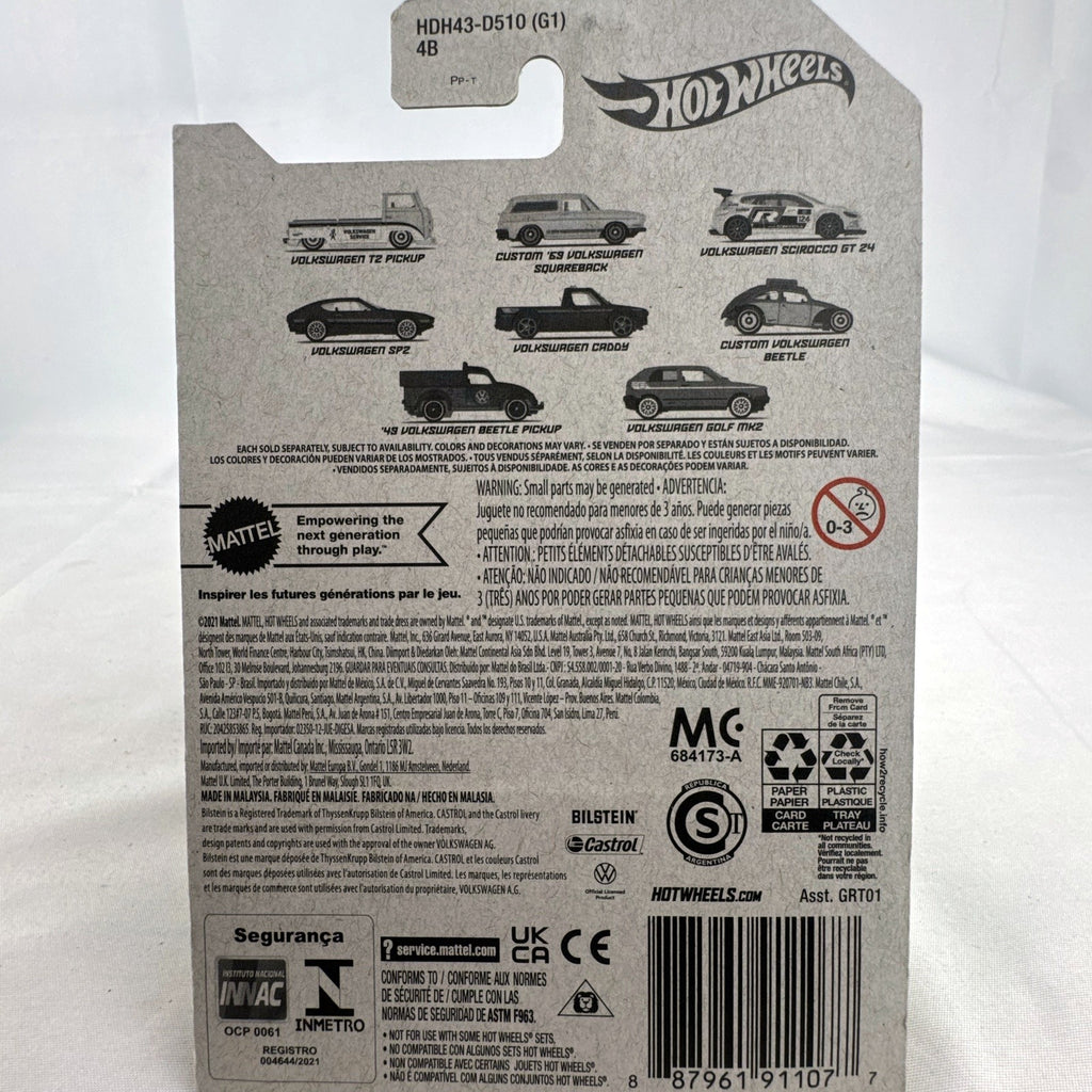 Hot Wheels 1:64 scale Volkswagen SP2 diecast car in green with gold wheels sealed on original packaging card