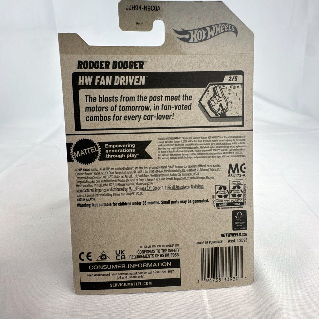 Hot Wheels Rodger Dodger 1:64 scale diecast muscle car in dark metallic teal, unopened on original card packaging.