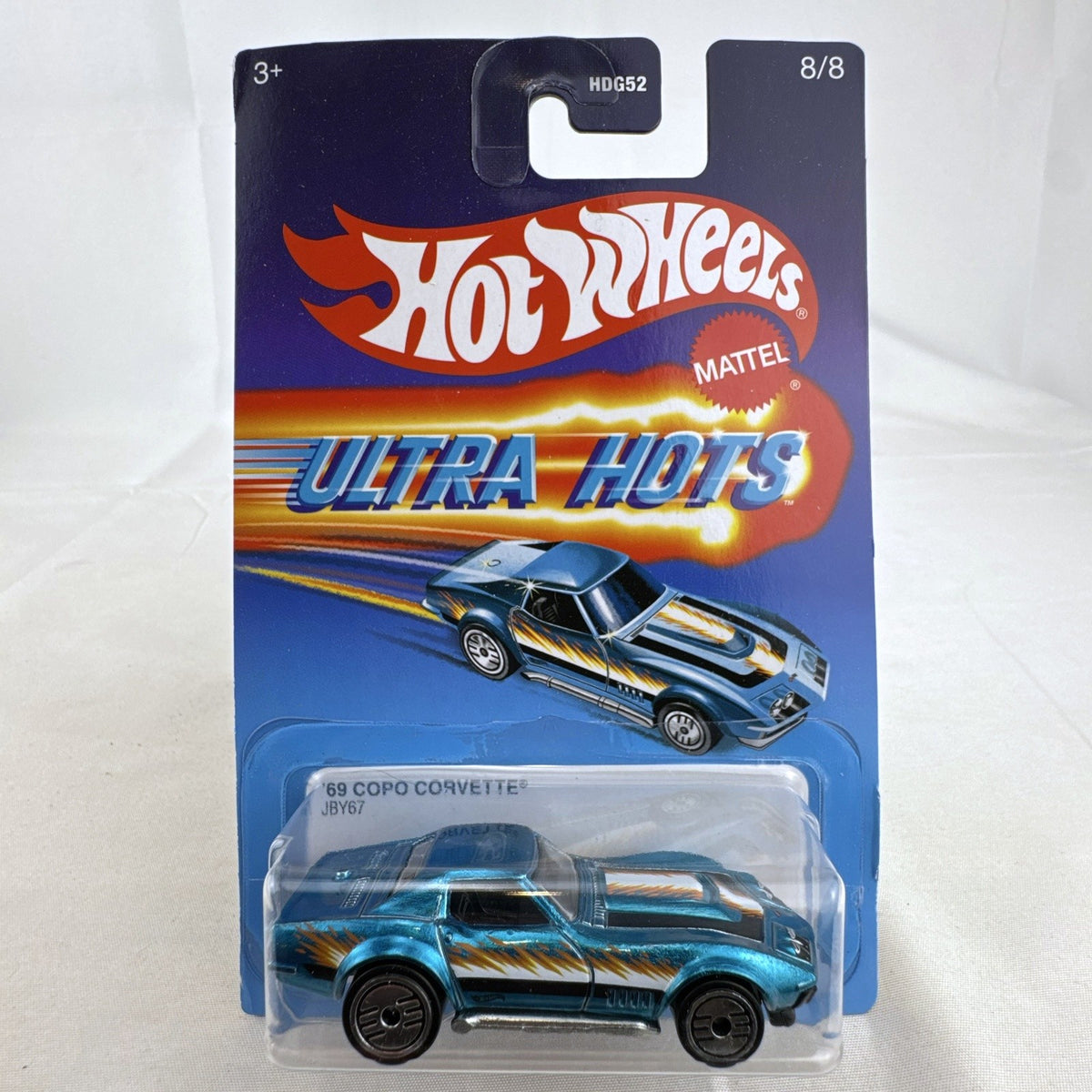 Hot Wheels Ultra Hots 1969 Chevrolet COPO Corvette 1:64 scale metallic blue diecast car packaged on card