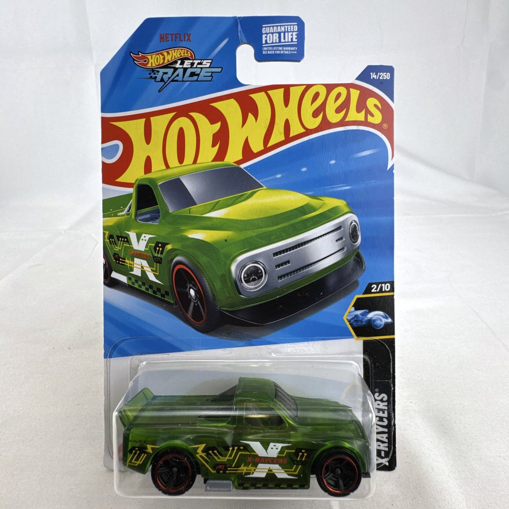 Hot Wheels Draftnator 1:64 scale translucent green diecast pickup truck sealed on 2024 X-Raycers card