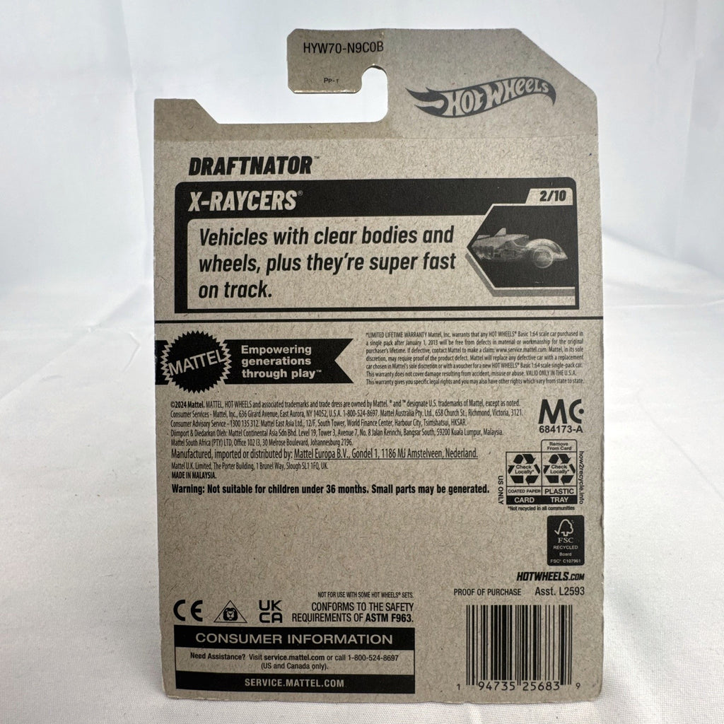 Hot Wheels Draftnator 1:64 scale translucent green diecast pickup truck sealed on 2024 X-Raycers card