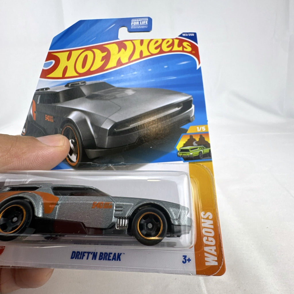 Hot Wheels Drift 'N Break 1:64 scale diecast wagon in metallic silver on sealed original card
