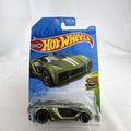 Sealed Hot Wheels Impavido 1 diecast car in metallic green with white stripes, 1:64 scale HW Exotics series.
