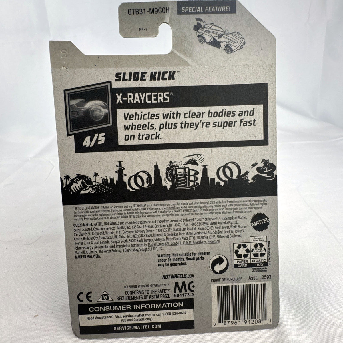 Sealed 2021 Hot Wheels Slide Kick 1:64 diecast car in translucent red from the X-Raycers series.