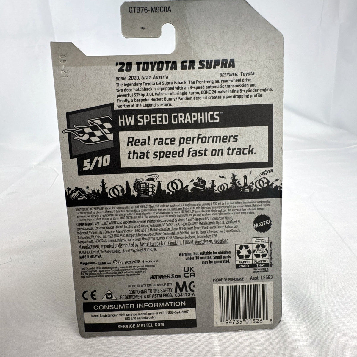 Hot Wheels 1:64 scale 2020 Toyota GR Supra diecast car in yellow, factory sealed on HW Speed Graphics card
