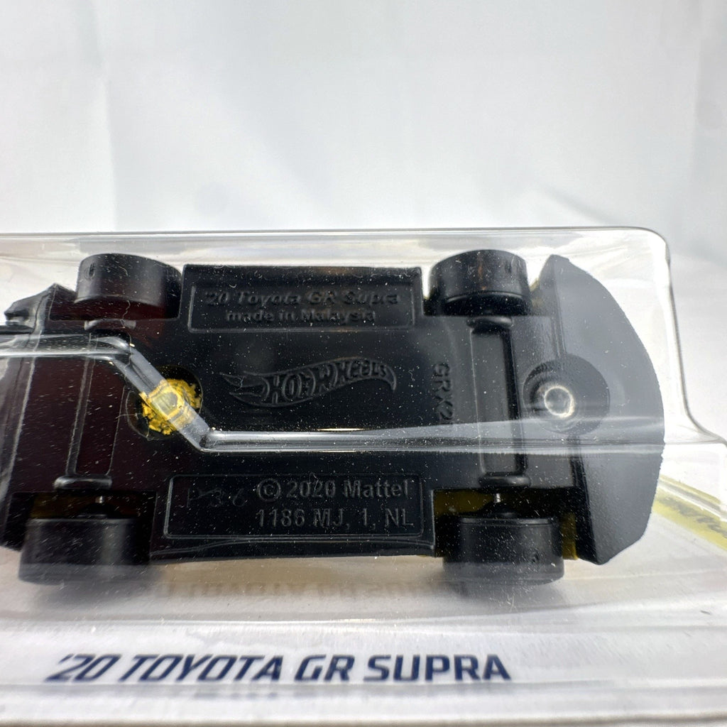 Hot Wheels 1:64 scale 2020 Toyota GR Supra diecast car in yellow, factory sealed on HW Speed Graphics card