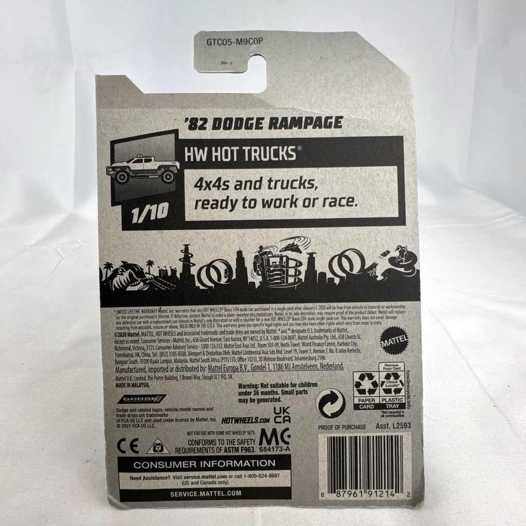 Hot Wheels 1982 Dodge Rampage 1:64 scale black diecast pickup truck in unopened blister pack