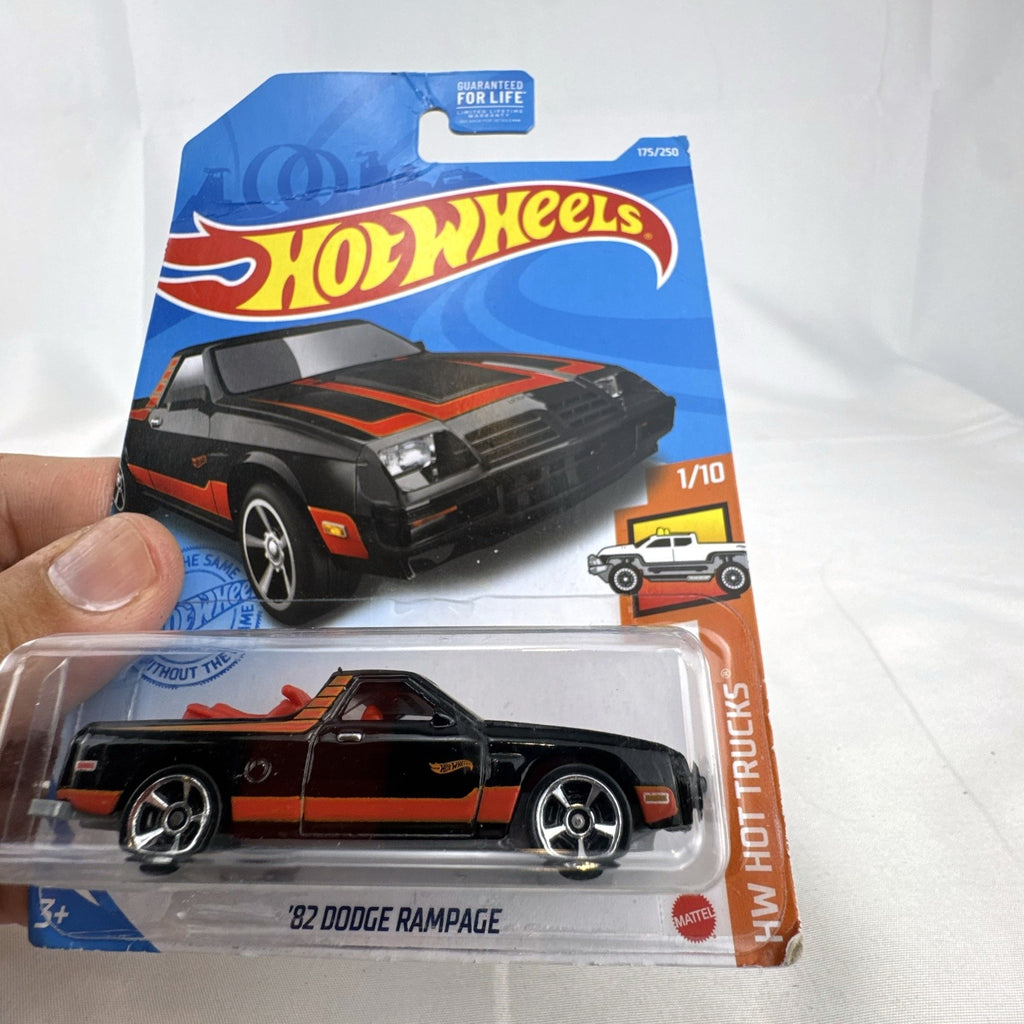 Hot Wheels 1982 Dodge Rampage 1:64 scale black diecast pickup truck in unopened blister pack