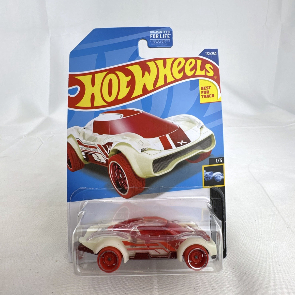 Hot Wheels Cosmic Coupe 1:64 scale translucent clear red X-Raycers diecast car on original unopened packaging card.
