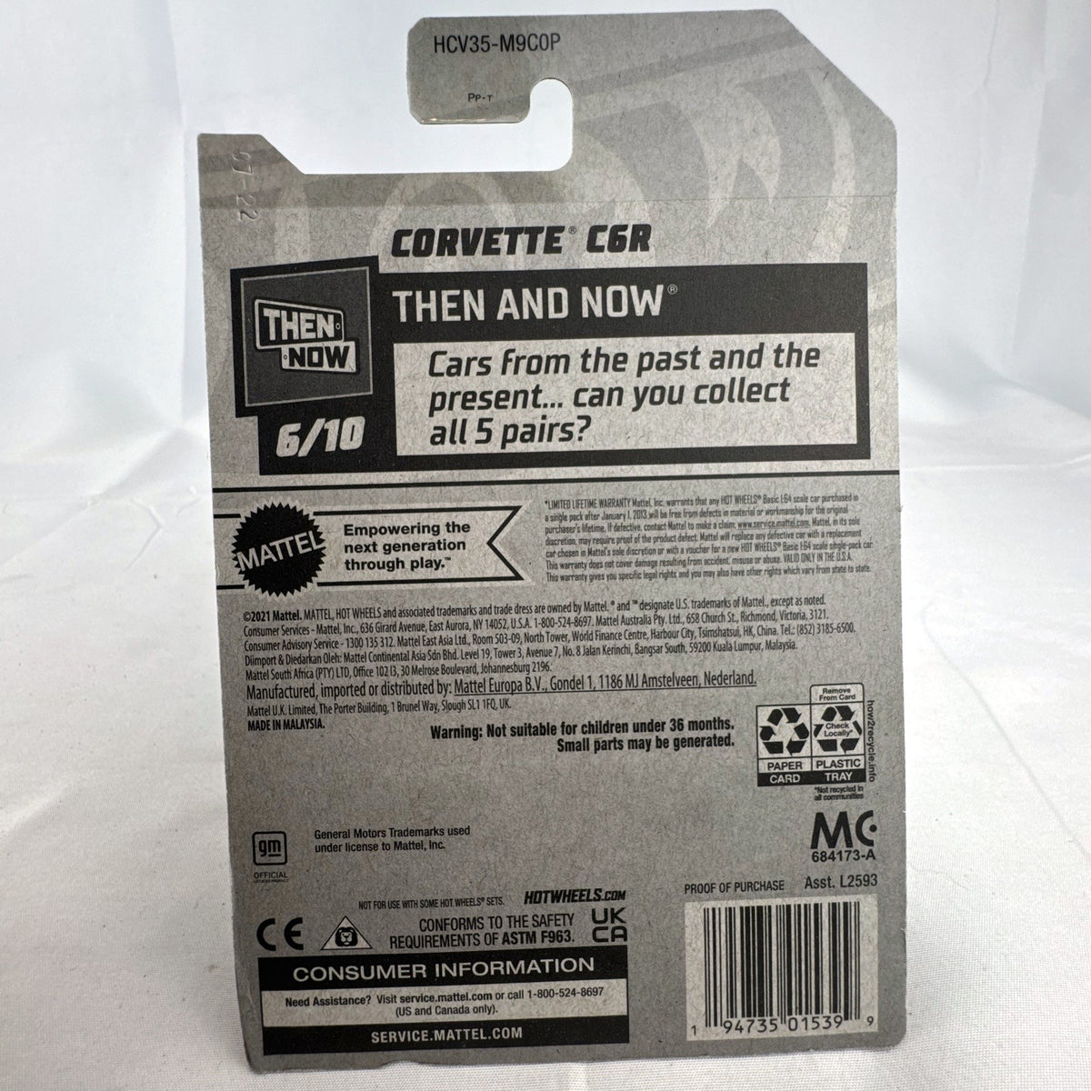 Hot Wheels 1:64 scale blue Chevrolet Corvette C6R diecast racing car sealed in original packaging.
