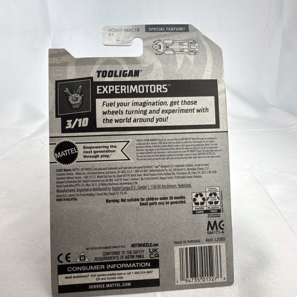 Sealed 1:64 scale Hot Wheels Tooligan diecast car in teal green from the 2022 Experimotors series.