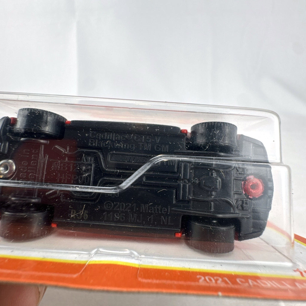 Sealed Matchbox 1:64 scale diecast 2021 Cadillac CT5-V Blackwing model car in bold red on original cardpack.