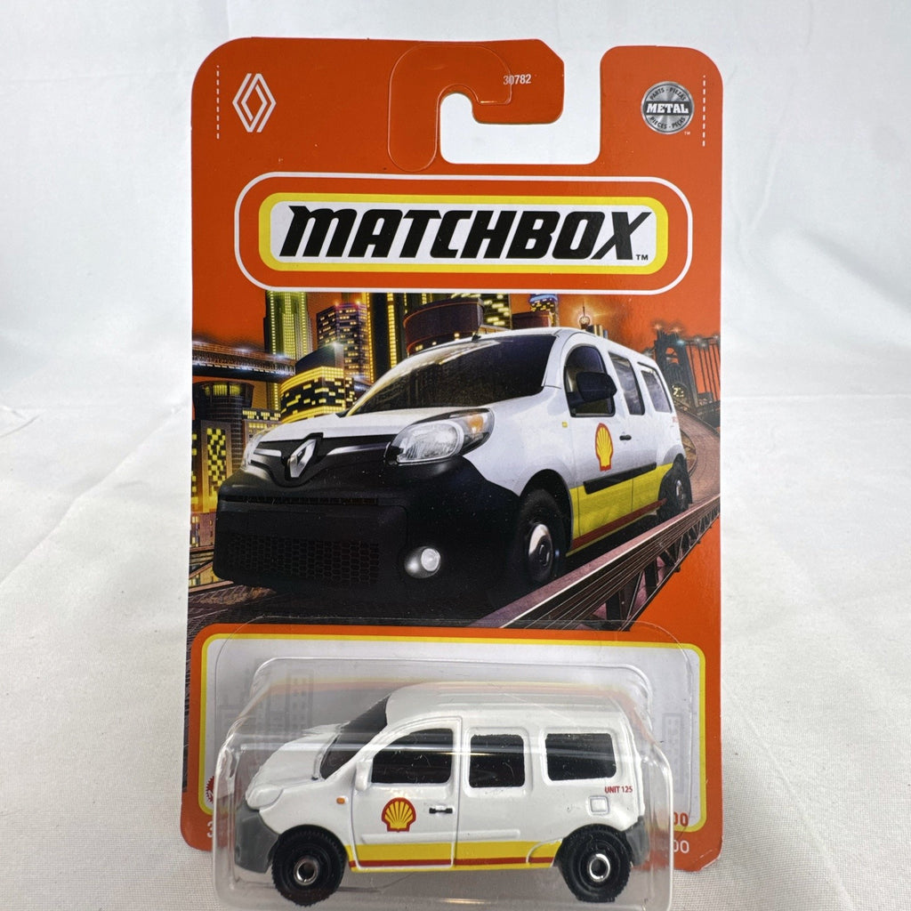 Matchbox 1:64 diecast 2018 Renault Kangoo Express van in white with Shell Oil Service livery, sealed on original card.