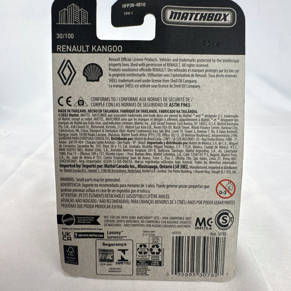 Matchbox 1:64 diecast 2018 Renault Kangoo Express van in white with Shell Oil Service livery, sealed on original card.