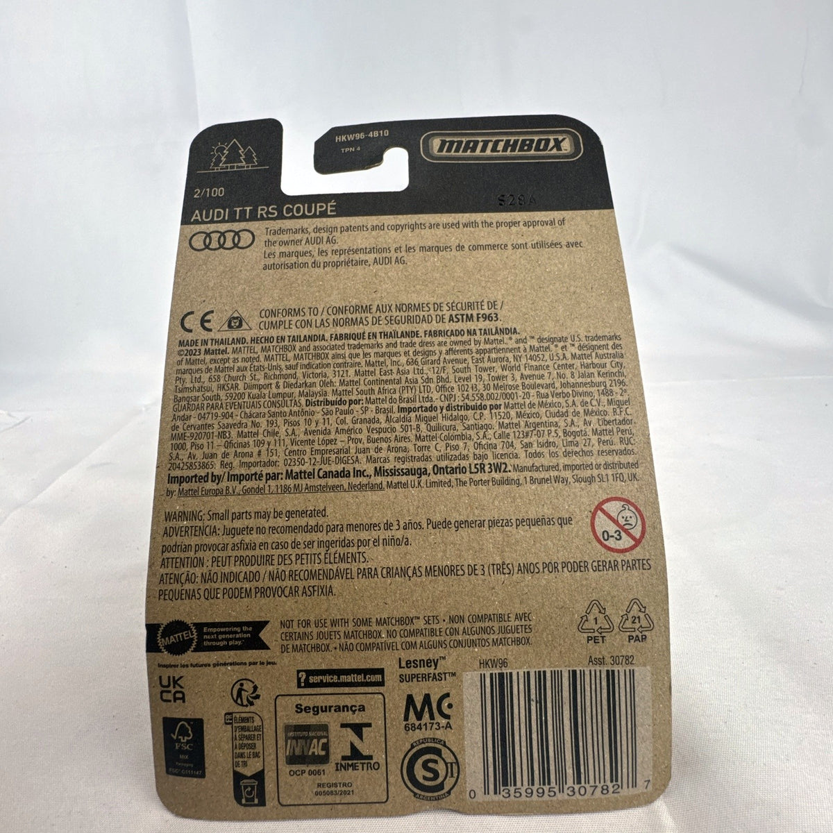 Matchbox 2019 Audi TT RS Coupe 1:64 scale diecast in metallic green, factory sealed in 70th Anniversary carded packaging