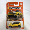 Matchbox 1:64 scale 2023 Jeep Avenger diecast SUV in yellow with black roof, 70th Anniversary edition sealed on card