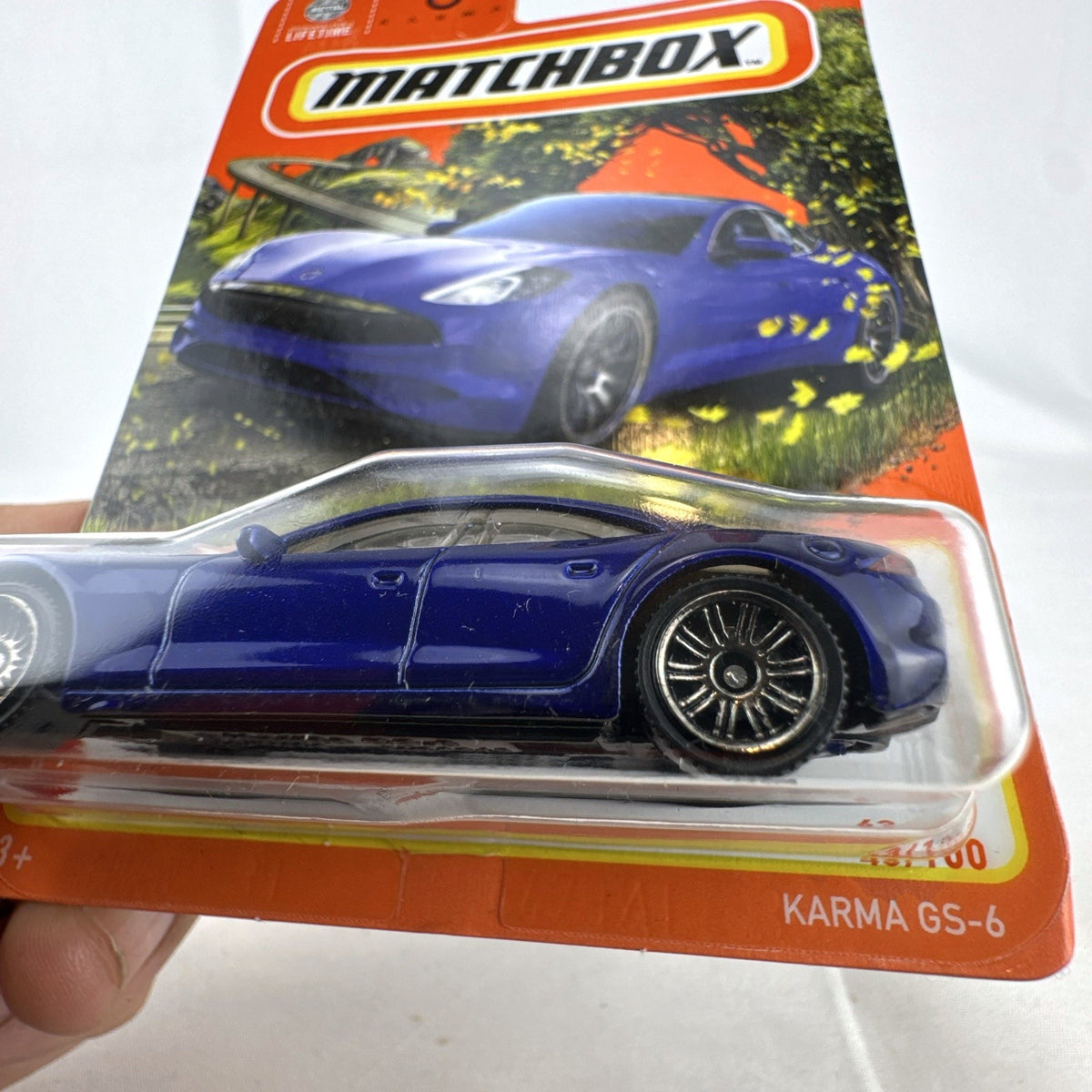 Matchbox 1:64 scale Karma GS-6 luxury sedan in deep blue, 70th Anniversary factory sealed diecast car.