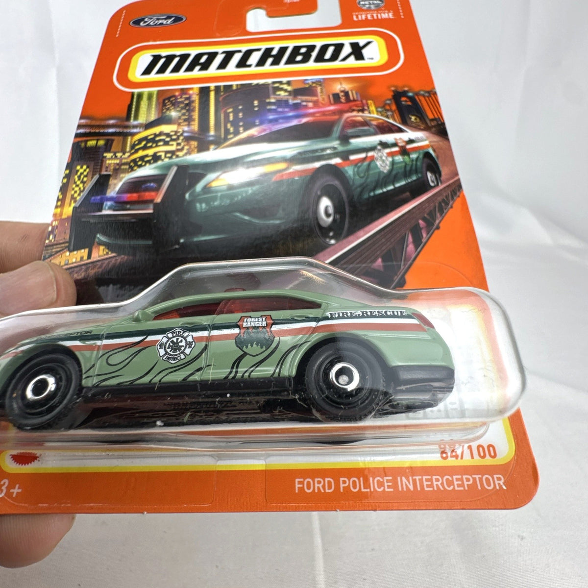 Matchbox 1:64 scale green Ford Police Interceptor Forest Ranger Fire Rescue diecast vehicle sealed on blister card