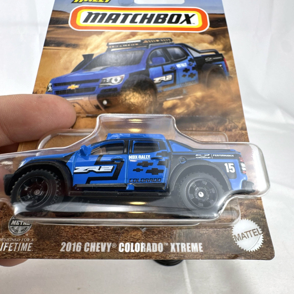 Matchbox 1:64 scale 2016 Chevy Colorado Xtreme OffRoad Rally diecast pickup truck in sealed blister pack
