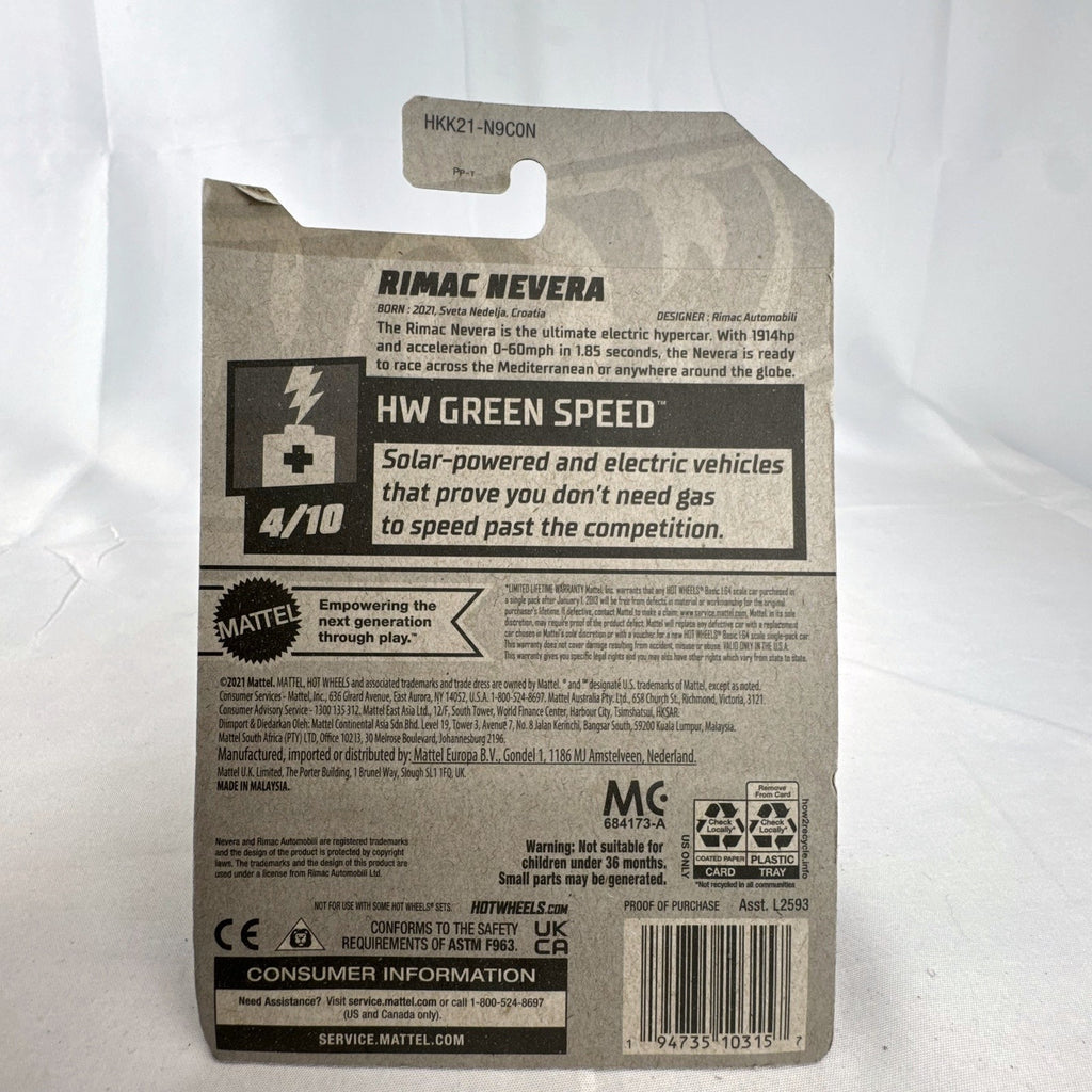 Sealed 2023 Hot Wheels 1:64 scale diecast Rimac Nevera car in white on original blister card.