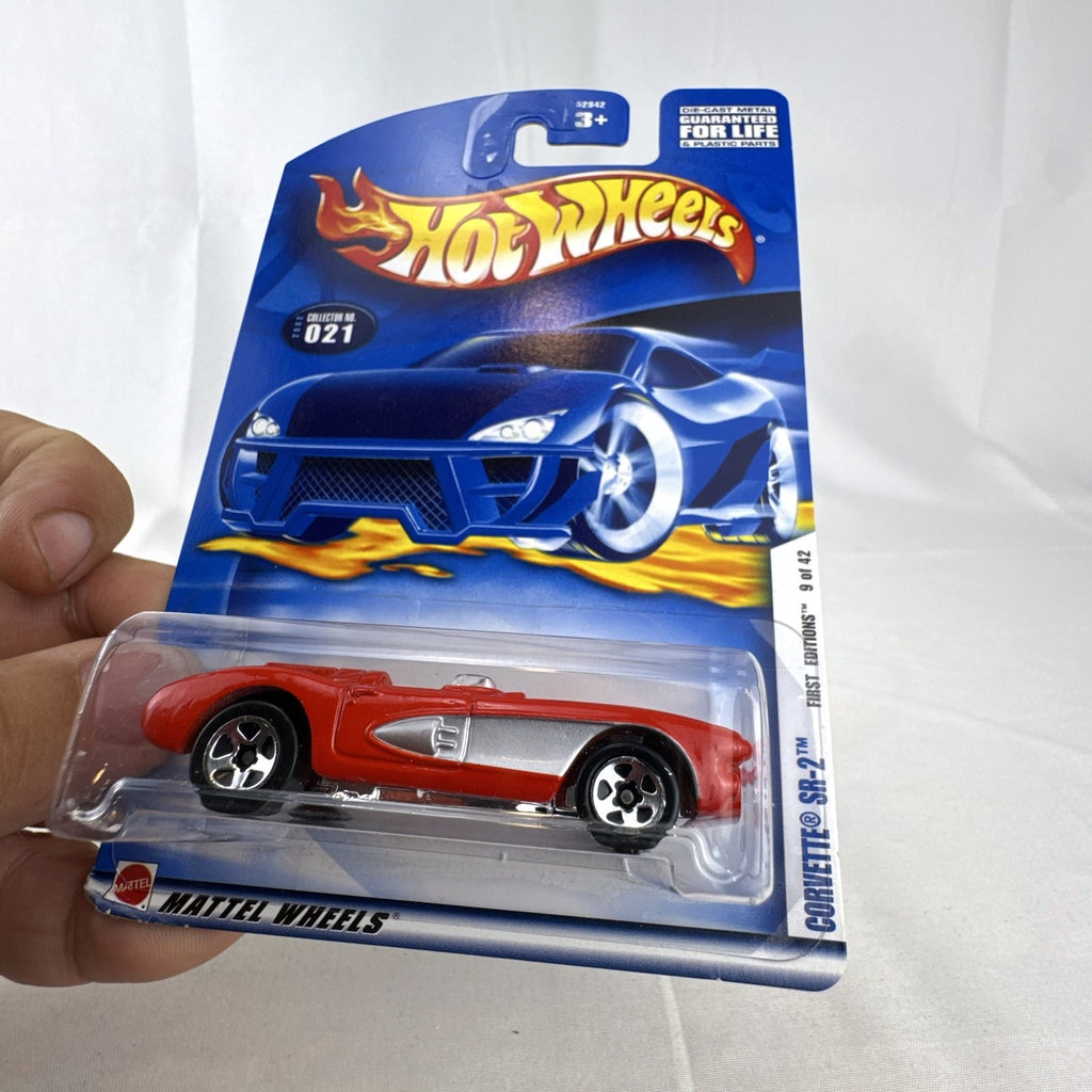 Hot Wheels 2002 First Editions 1956 Chevrolet Corvette SR-2 1:64 scale red diecast car in unopened packaging